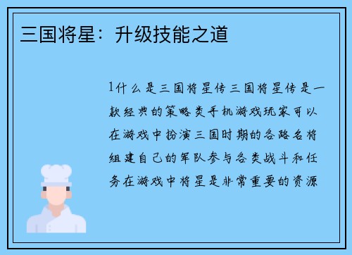 三国将星：升级技能之道